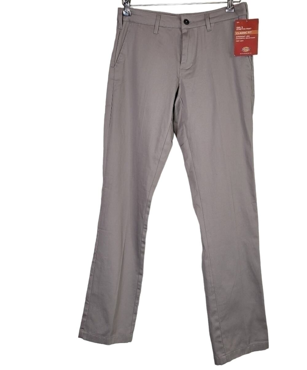 Dickies SZ 7 Pants Stretch Gray Taupe Classic Fit Straight Leg Girls NEW Uniform